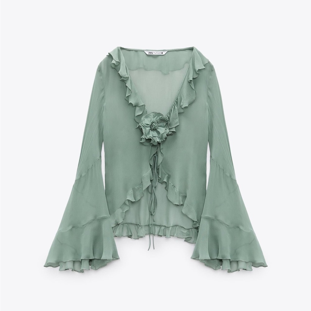 Zara semi-sheer blouse with truffles - turquoise